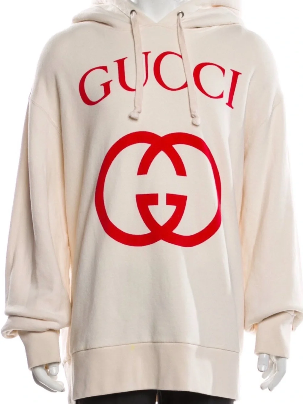 Gucci big logo Cream Pullover Hoodie with Red Logo Print
